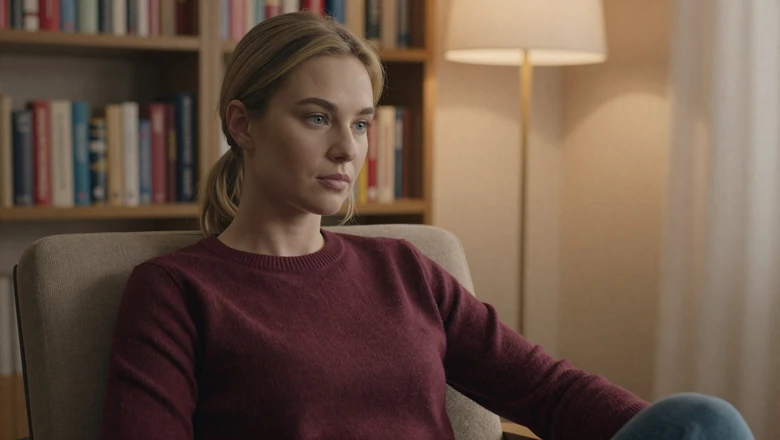 Woman in burgundy sweater in a cozy living room setting representing the promise of genuine connection that drives credit spending